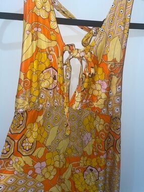 Vintage 1960’s Women’s Floral Orange Floral Halter Baby Doll Set